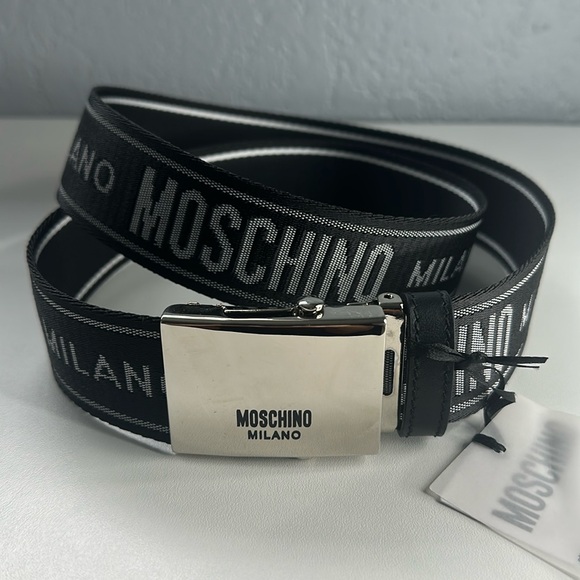Moschino Black Fabric Belt w/ Silver Metal Buckle Size 48